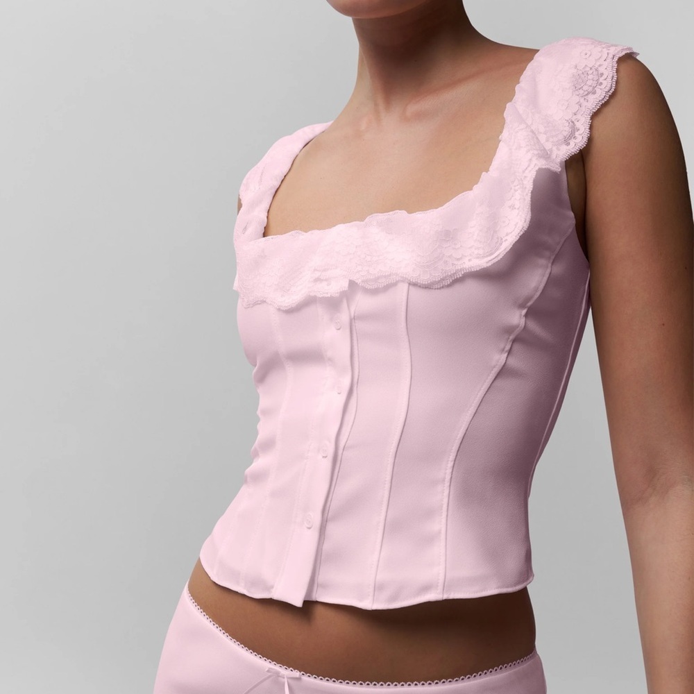 Guizio Paloma Pink floral Lace Trim scoop neck sleeveless Blouse size large